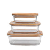 3pcs Heavy Duty Ribbed Borosilicate Glass Food Storage Containers