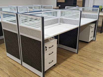 4 Way Modern Office Workstation | 2.4m x 1.2m in Grey | Spacious Office Desk with Privacy Panels