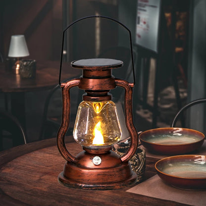 Rustic Copper Metal & Glass 3in1 Lantern |Solar, RecRustic Copper Metal & Glass 3in1 Lantern | Solar, Rechargeable, Manual | Simulated Flame Effecthargeable, Manual, Simulated Flame Effect