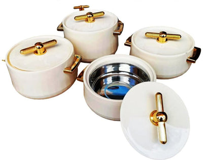 4pcs Antalya Ivory Hotpots Set | Food Warmer Storage | 1800ml, 2400ml, 3000ml, 3600ml | Durable Heat Retaining Serving Hotpots