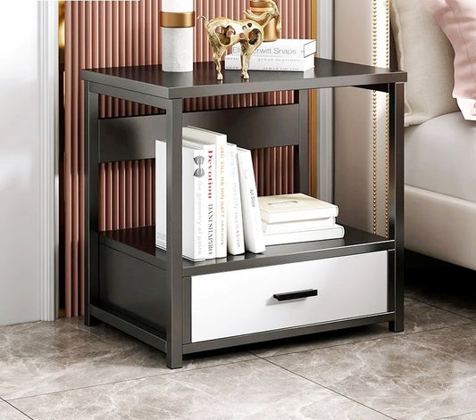 Nordic Luxury Single Drawer Bedside Cabinet | Marble Texture | Large Capacity | 50x45x35 cm | White, Black