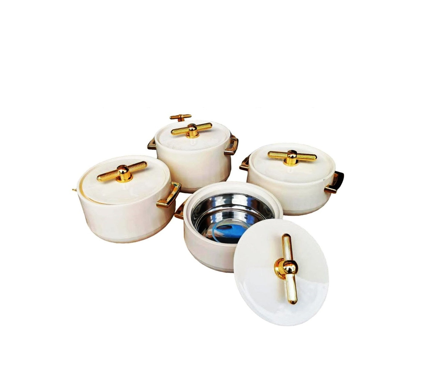 4pcs Antalya Ivory Hotpots Set | Food Warmer Storage | 1800ml, 2400ml, 3000ml, 3600ml | Durable Heat Retaining Serving Hotpots