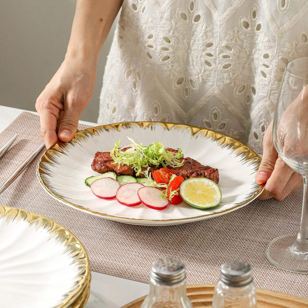 Ceramic Shell Gold Details Dinner Plate | 10.24 inch |6 Pieces Set