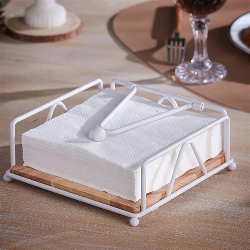 Luxury Metallic Serviette Holder with Bamboo Base | Elegant Napkin Organizer