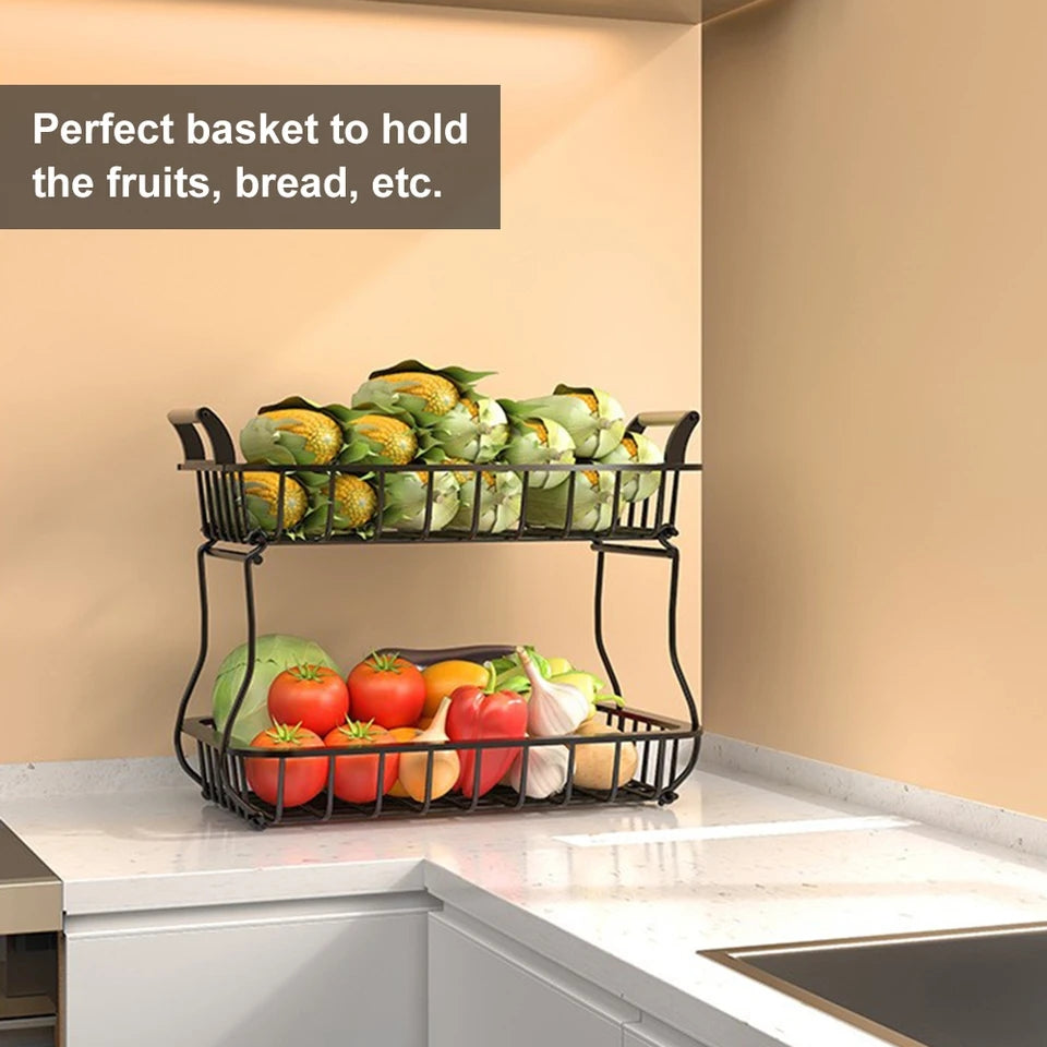 2 Tier Detachable & Portable Nordic Metallic Fruit, Vegetable Basket Rack | Multifunctional | Kitchen, Living Room, Dining Room, Living Room