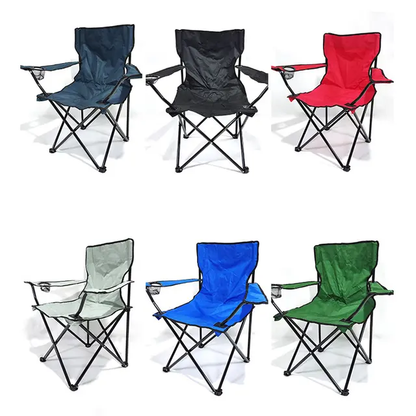 Lightweight Foldable Camping Arm Chair | Waterproof Canvas with Metallic Frame | Available in Blue, Red, Green, Black