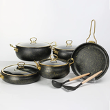 Furaha Finds high quality heavy elegant 11pcs Donnor granite serving and cooking pots black gold durable non stick and stylish for home and professional kitchens