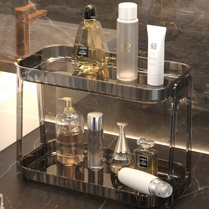 Multipurpose 2 Tier Vanity Stand | Durable Acrylic Makeup Organizer | Ideal For Storing Toiletries, Cosmetics, Kitchenware, Or Accessories