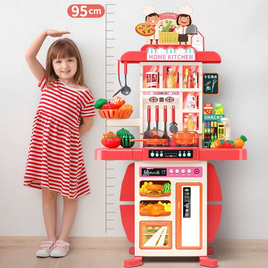 New Design 95cm Large Pretend children's Kitchen Set Playhouse |With Real Water Outlet, Lights, and Sounds