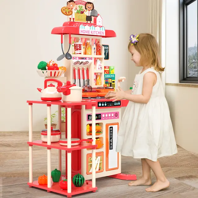 New Design 95cm Large Pretend children's Kitchen Set Playhouse |With Real Water Outlet, Lights, and Sounds