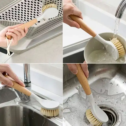 Kitchen Surface Cleaning Brush with Wooden Handle | Hard Bristles for Dishes, Cookers, Ovens, and More