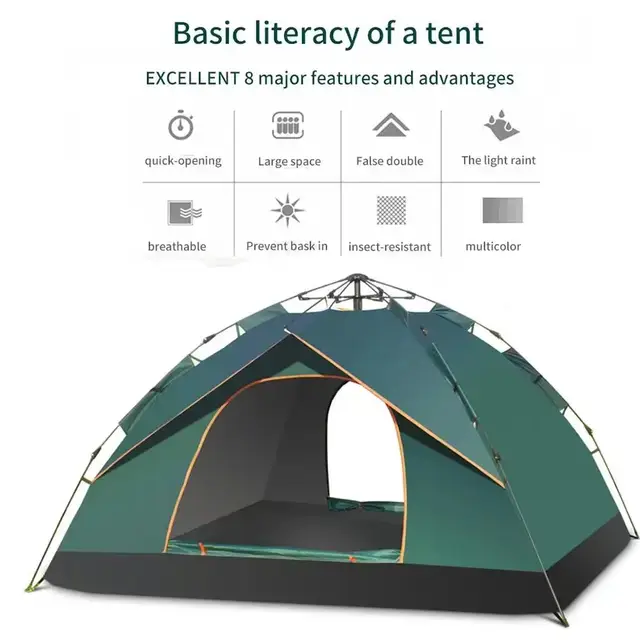 Outdoor Waterproof Picnic Camping Tents| Large Capacity Big 3-4 Person Tent, 205x205x130cm, Durable and Spacious | Patio Furniture | Portable Collapsible Camping Tent