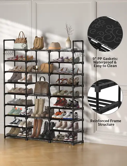 DIY MultiLayer Waterproof Shoe Rack Organizer | Foldable, Space Saving Shoe Cabinet, Holds 46-50 Pairs, Waterproof & Dustproof, 160x30x130cm, Black