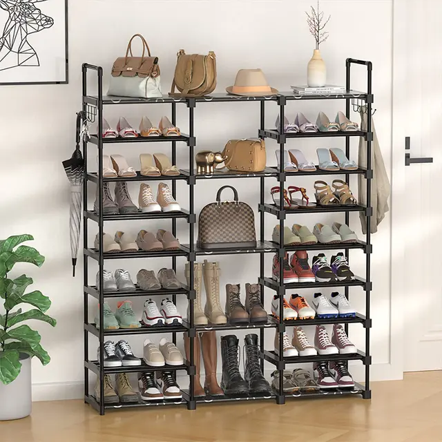 DIY MultiLayer Waterproof Shoe Rack Organizer | Foldable, Space Saving Shoe Cabinet, Holds 46-50 Pairs, Waterproof & Dustproof, 160x30x130cm, Black