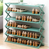 6 Tier Bamboo Shoe Rack Stand |Foldable Multifunctional Organizer for Shoes, Books, Plants, and More (100x113x25cm, Blue)