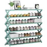 6 Tier Bamboo Shoe Rack Stand |Foldable Multifunctional Organizer for Shoes, Books, Plants, and More (100x113x25cm, Blue)