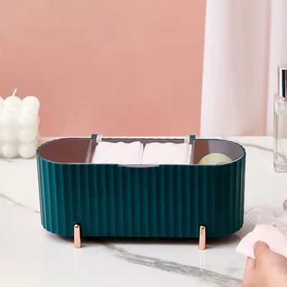 Cosmetics Storage Box | DustProof Makeup Organizer for Cotton Pads, Swabs, Beauty Egg Holder, Bathroom Jewelry Organizer