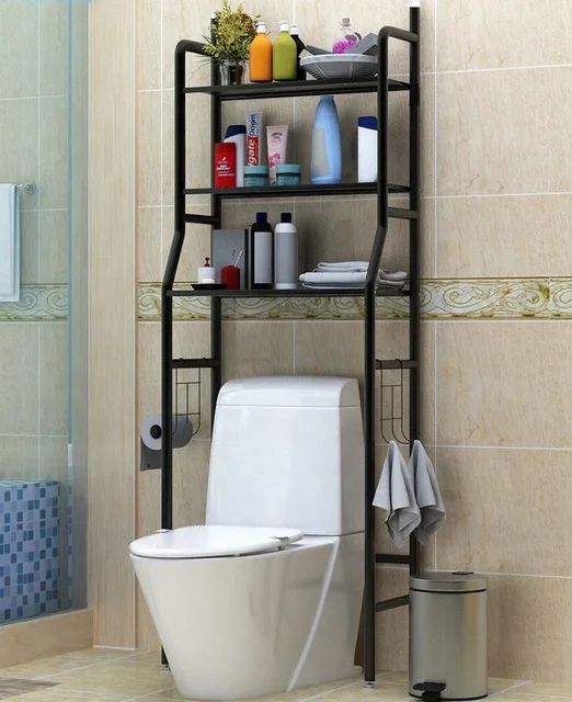 Over the Toilet Steel Tube Stand Organizer | Space Saving Stainless Steel Bathroom Shelf, 158x26x50cm, Black & White