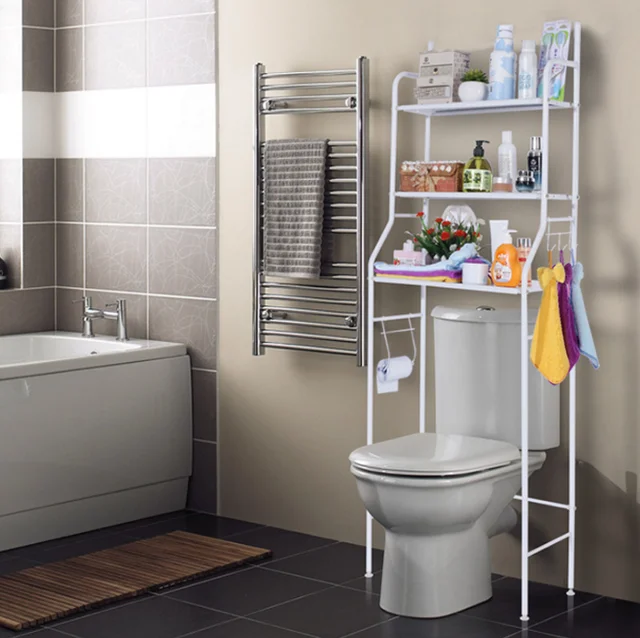 Over the Toilet Steel Tube Stand Organizer | Space Saving Stainless Steel Bathroom Shelf, 158x26x50cm, Black & White