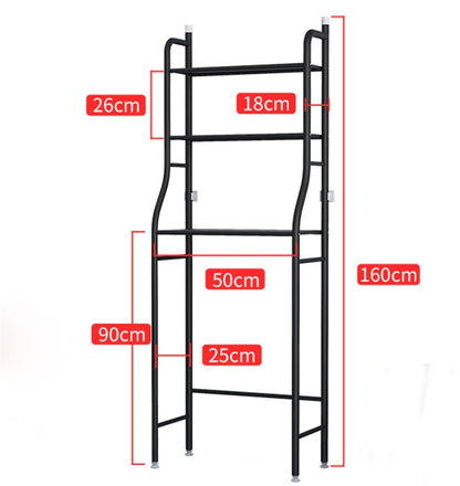 Over the Toilet Steel Tube Stand Organizer | Space Saving Stainless Steel Bathroom Shelf, 158x26x50cm, Black & White