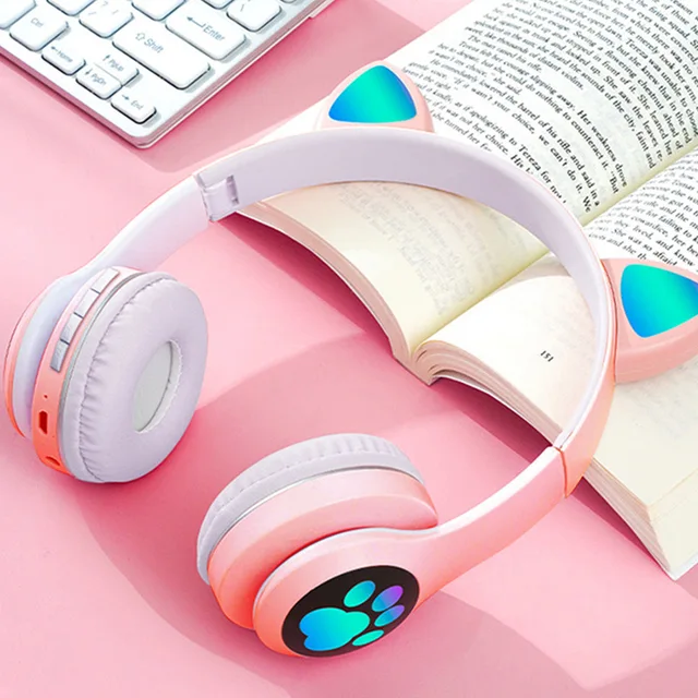 Kids Gradient Wireless RGB Cat Ear Bluetooth Headphones | Cute and Colorful, Available in Blue, Black, Pink, and Purple