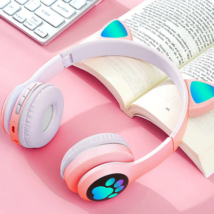 Kids Gradient Wireless RGB Cat Ear Bluetooth Headphones | Cute and Colorful, Available in Blue, Black, Pink, and Purple