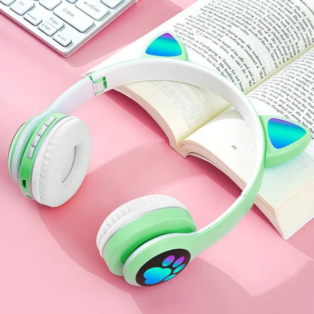 Kids Gradient Wireless RGB Cat Ear Bluetooth Headphones | Cute & Colorful | Available in Blue, Black, Green