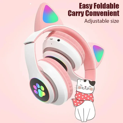 Kids Gradient Wireless RGB Cat Ear Bluetooth Headphones | Cute and Colorful, Available in Blue, Black, Pink, and Purple