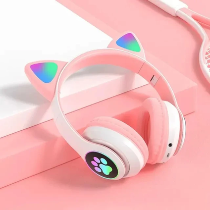 Kids Gradient Wireless RGB Cat Ear Bluetooth Headphones | Cute and Colorful, Available in Blue, Black, Pink, and Purple