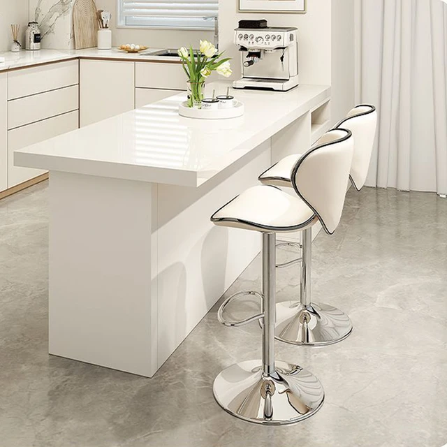 Modern Adjustable Swivel Counter Bar Stools with Padded Seat |Chrome Finish and White Faux Leather