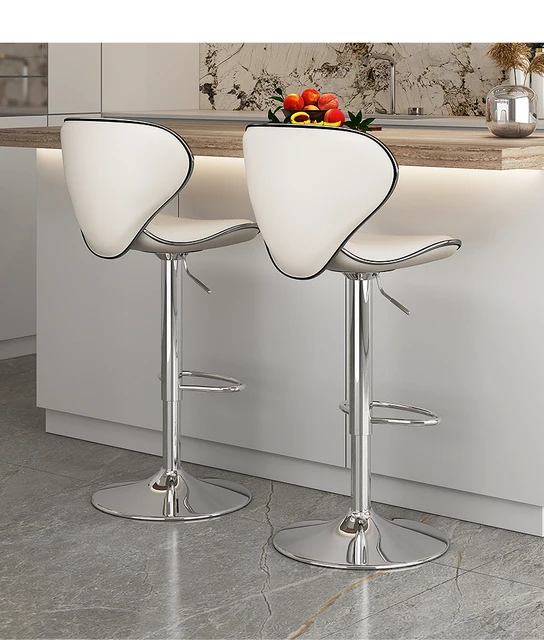 Modern Adjustable Swivel Counter Bar Stools with Padded Seat |Chrome Finish and White Faux Leather