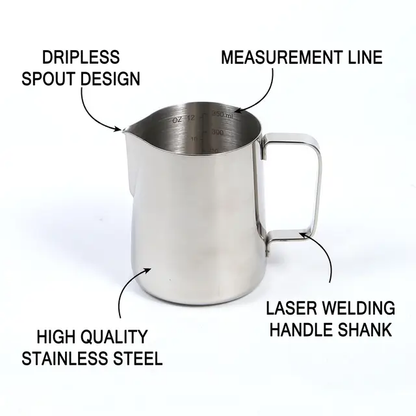 Steel Milk Jug | 600ml Stainless Steel Milk Frothing Pitcher for Coffee, Lattes, and Cappuccinos (Silver)