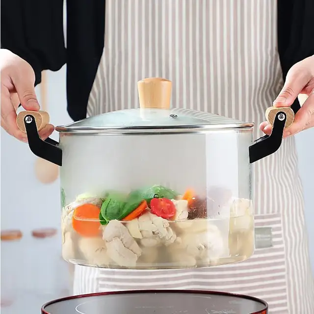 Highly Heat Resistant Borosilicate Cooking Pot with Wooden handles| 3.5L Capacity