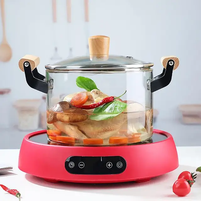 Highly Heat Resistant Borosilicate Cooking Pot with Wooden handles| 3.5L Capacity