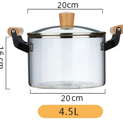 Highly Heat Resistant Borosilicate Cooking Pot with Wooden handles| 3.5L Capacity