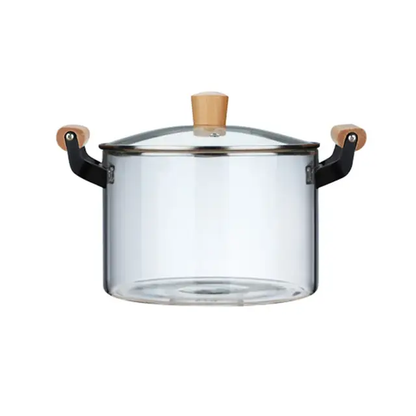 Highly Heat Resistant Borosilicate Cooking Pot with Wooden handles| 3.5L Capacity