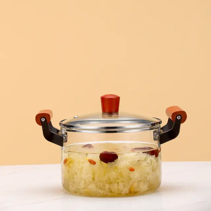 Highly Heat Resistant Borosilicate Cooking Pot with Wooden handles| 3.5L Capacity