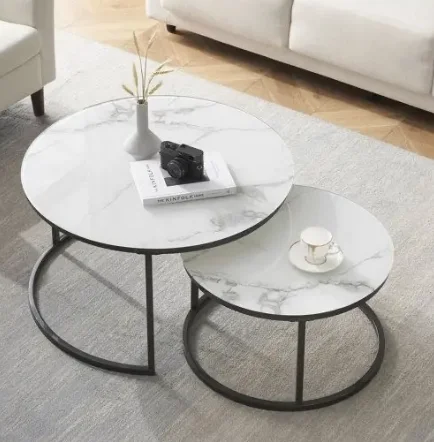 Luxury Pure Marble Top Nesting Coffee Tables  Elegant Modern Design