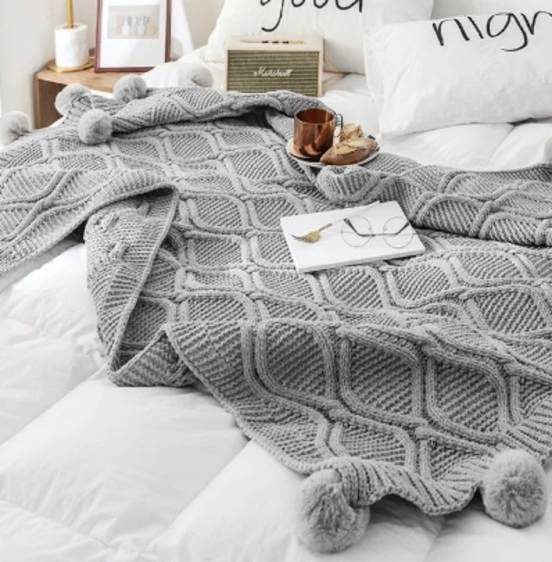 NORDIC Throw Blanket  Knitted Tassels|Cozy, Stylish & Warm | The Perfect Accent for Any Space!