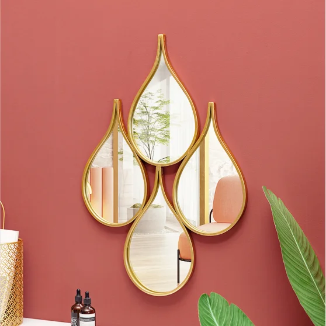 Gold Plated Nordic Decor Mirror | Teardrop Shaped Metal Frame Wall Hanging | Elegant Nordic Style for Living Room, Dining Room, Hallway