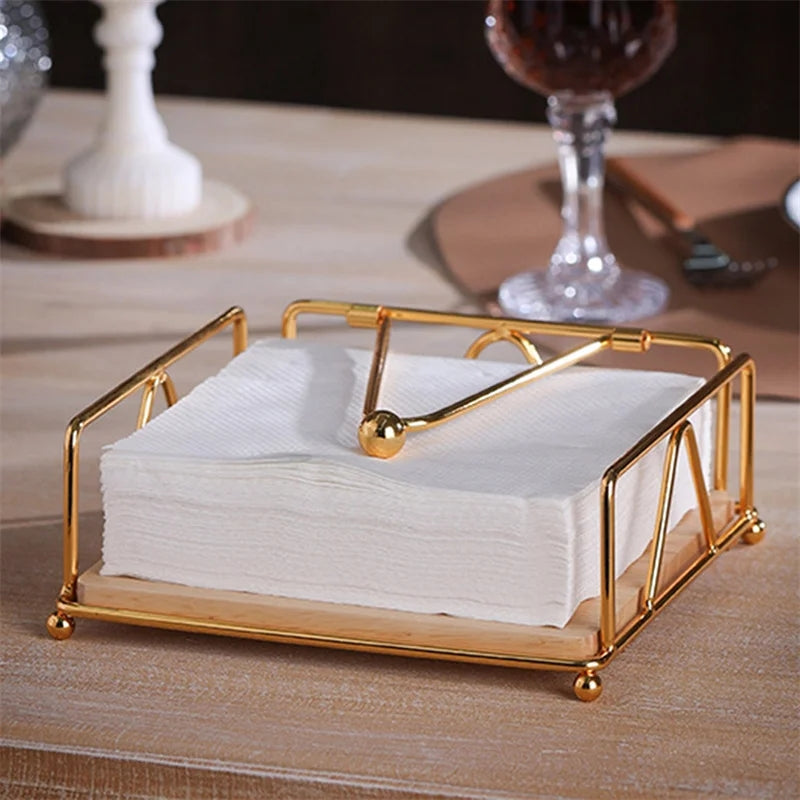 Luxury Metallic Serviette Holder with Bamboo Base | Elegant Napkin Organizer