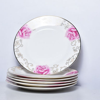 Bone China 6 Piece Pink Flower Dinner Plate Set | 10.5" Heat Resistant | Lightweight Design