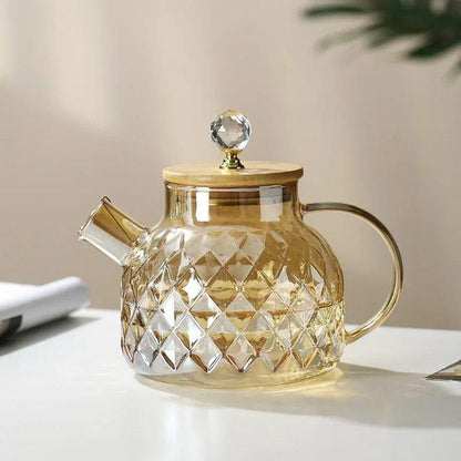 Nordic Luxe Diamond Glass Carafe Tea Pot | Elegant Design | Heat Resistant