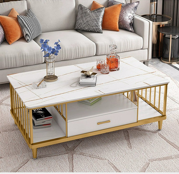 Marble Effect Wooden TV Stand | Modern White TV Cabinet 140cm x 30cm