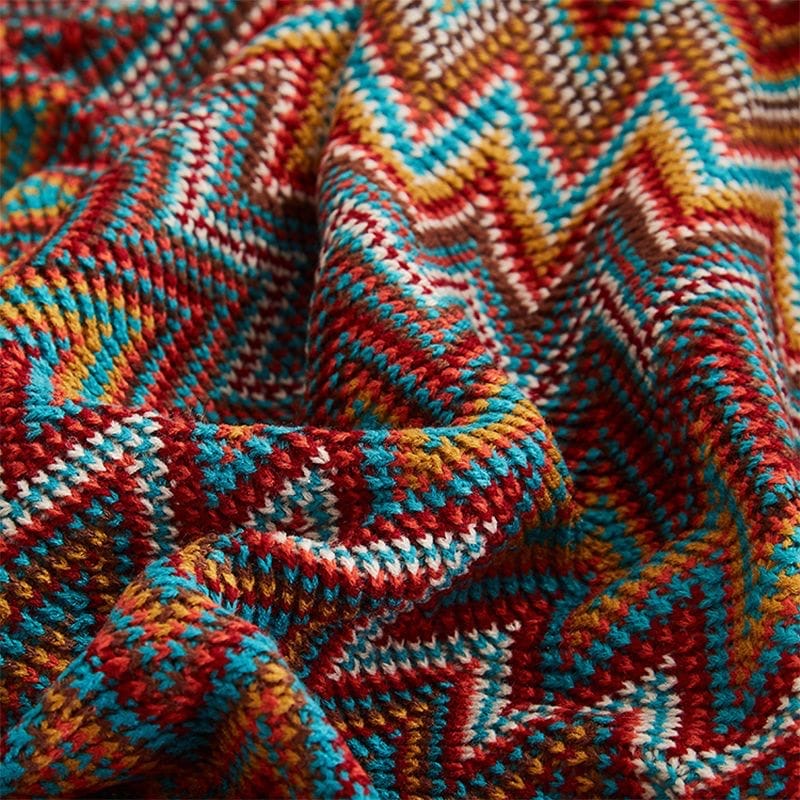 Bohemian Dream Knitted Throw Blanket with Tassels