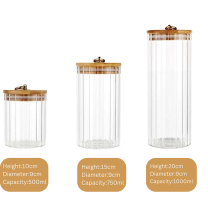 3 Piece Glass Storage Jars with Bamboo Lids