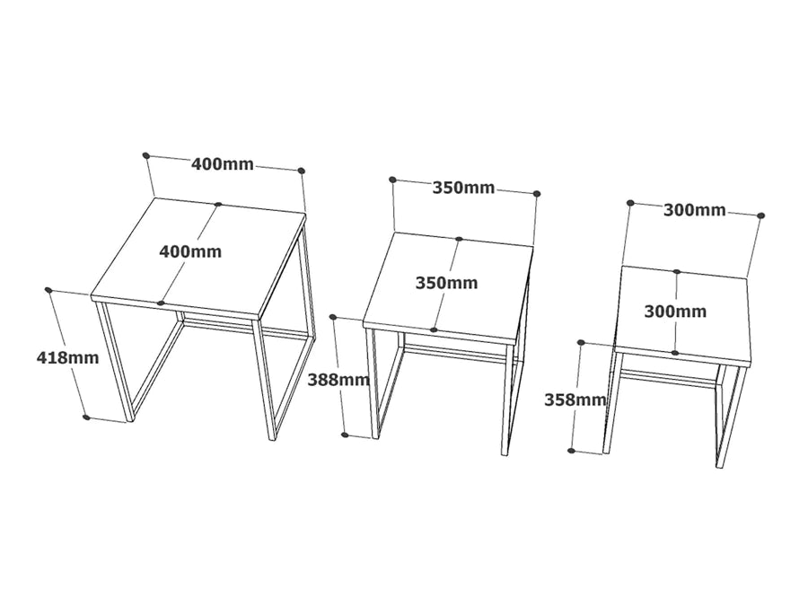 Amani Nesting Coffee Tables 3 Piece Set |  Laminated Board Tops with Gold Lacquered Steel Base