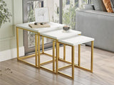 Amani Nesting Coffee Tables 3 Piece Set |  Laminated Board Tops with Gold Lacquered Steel Base