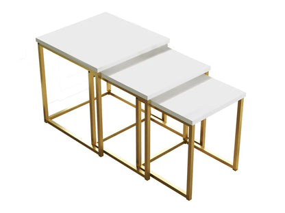 Amani Nesting Coffee Tables 3 Piece Set |  Laminated Board Tops with Gold Lacquered Steel Base