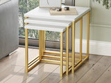 Amani Nesting Coffee Tables 3 Piece Set |  Laminated Board Tops with Gold Lacquered Steel Base